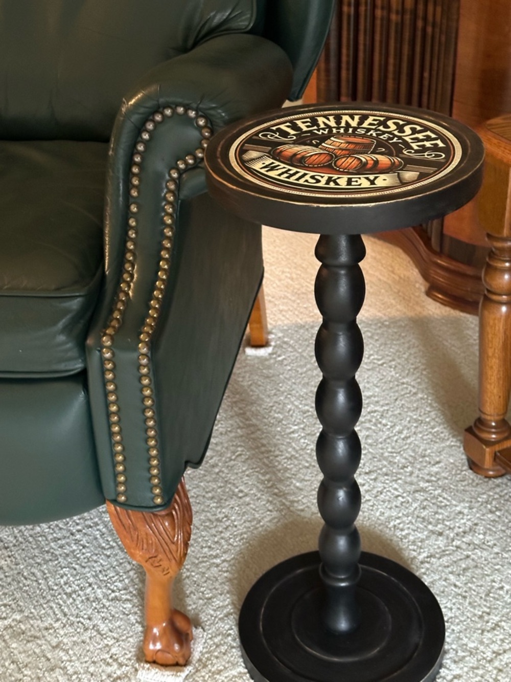 Whiskey Barrel Drink Table | Rustic Black Martini Table